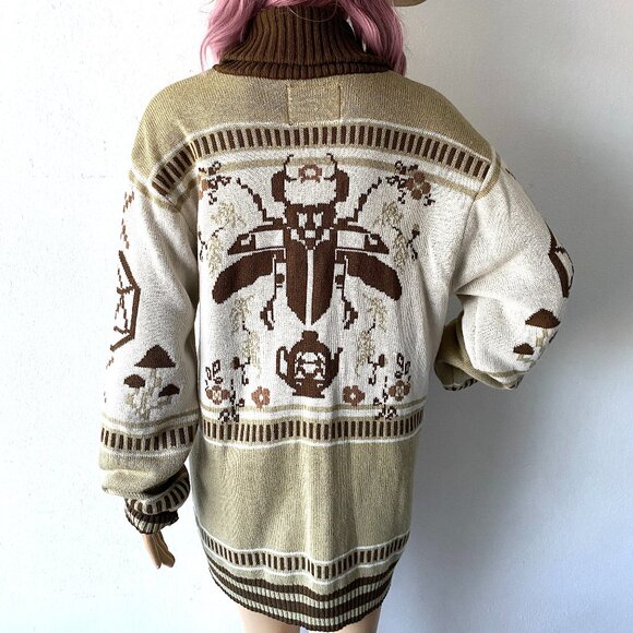 Mulitcolored Cardigan Sweater Novelty Print Unique Fashion Quirky Grandpa Granny - Picture 3 of 9